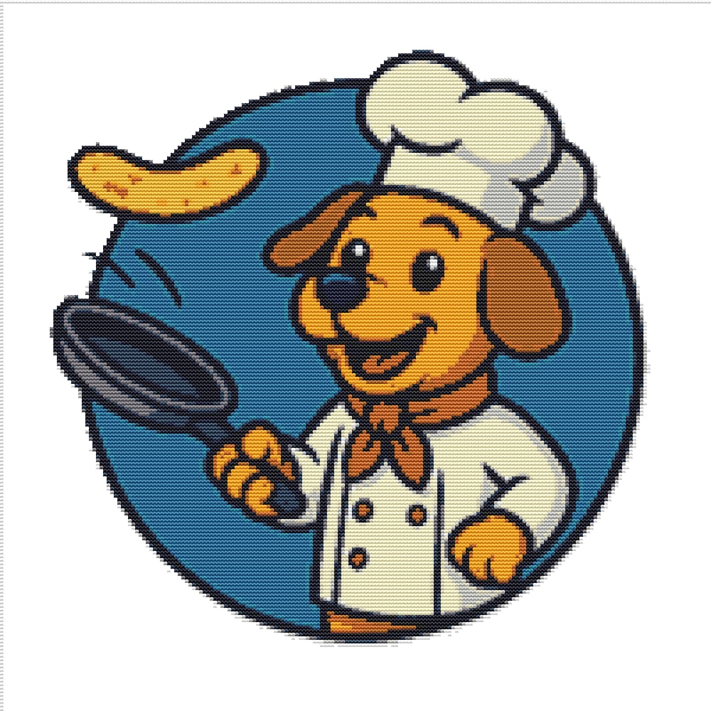 A Dog Chef With A Chefs Hat Fries Pancakes Cross Stitch Pattern PDF Instant Download 0