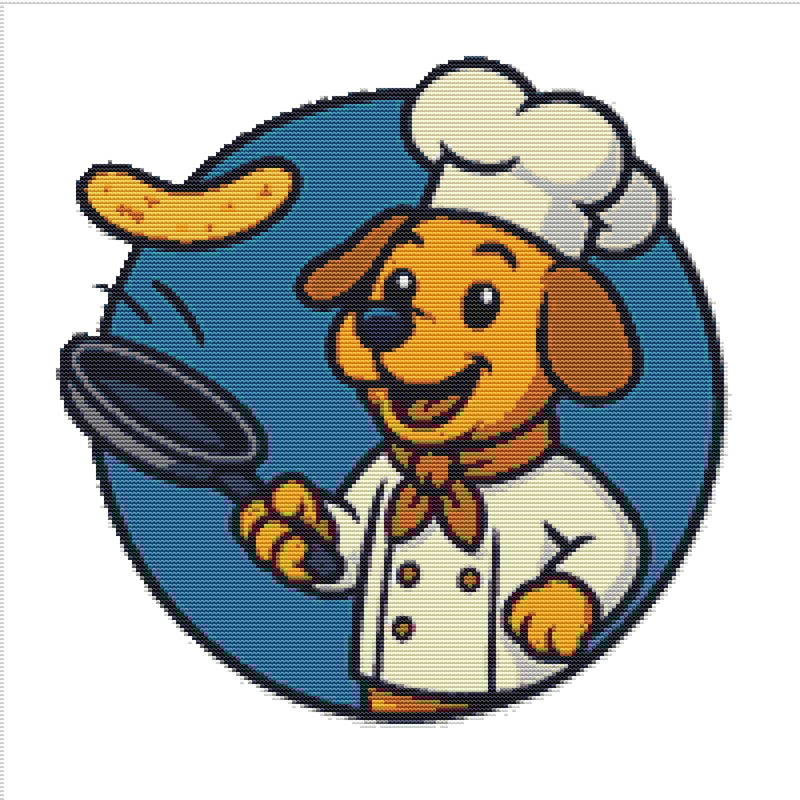 A Dog Chef With A Chefs Hat Fries Pancakes Cross Stitch Pattern PDF Instant Download 0