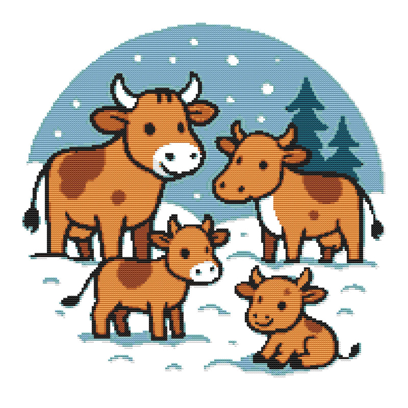 A Family Of Cows Resting In The Snow Cross Stitch Pattern PDF Instant Download 0