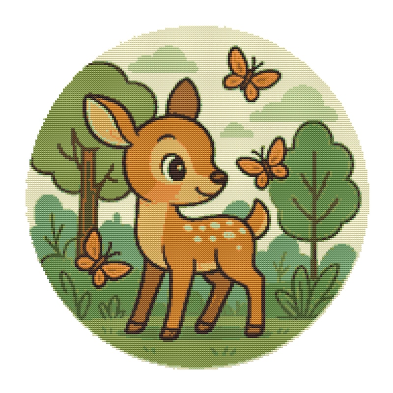 A Fawn In The Forest With Butterflies Cross Stitch Pattern PDF Instant Download 0