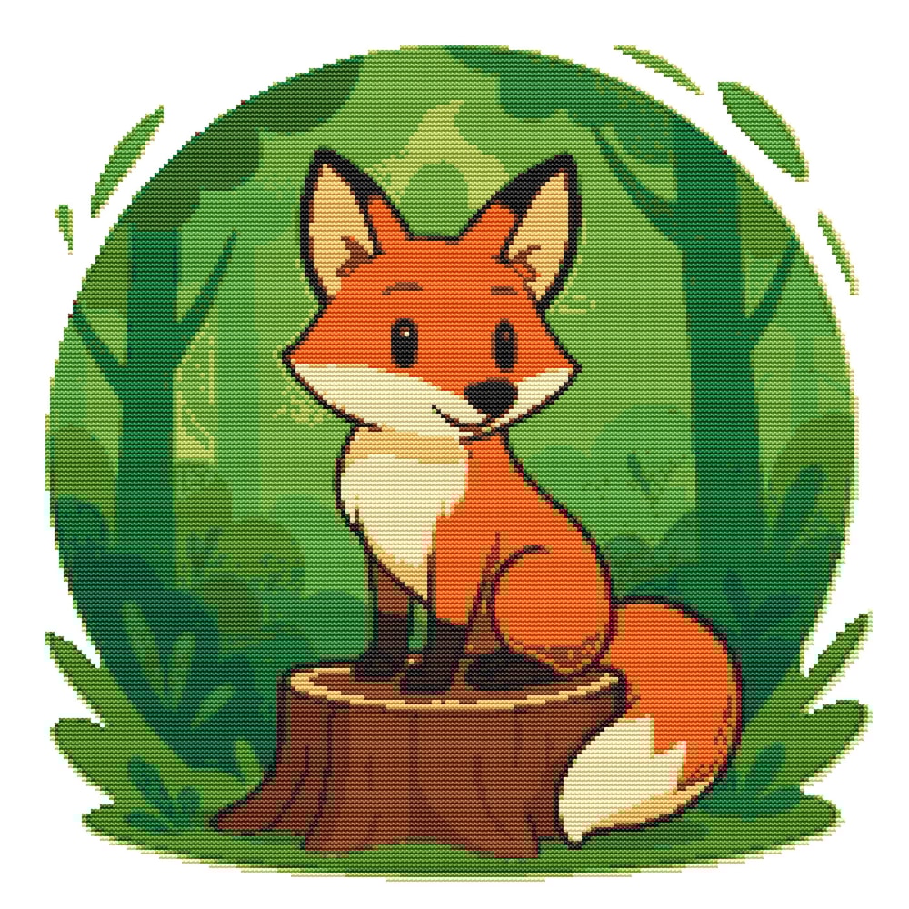 A Fox Sits On A Stump In The Forest Cross Stitch Pattern PDF Instant Download 0