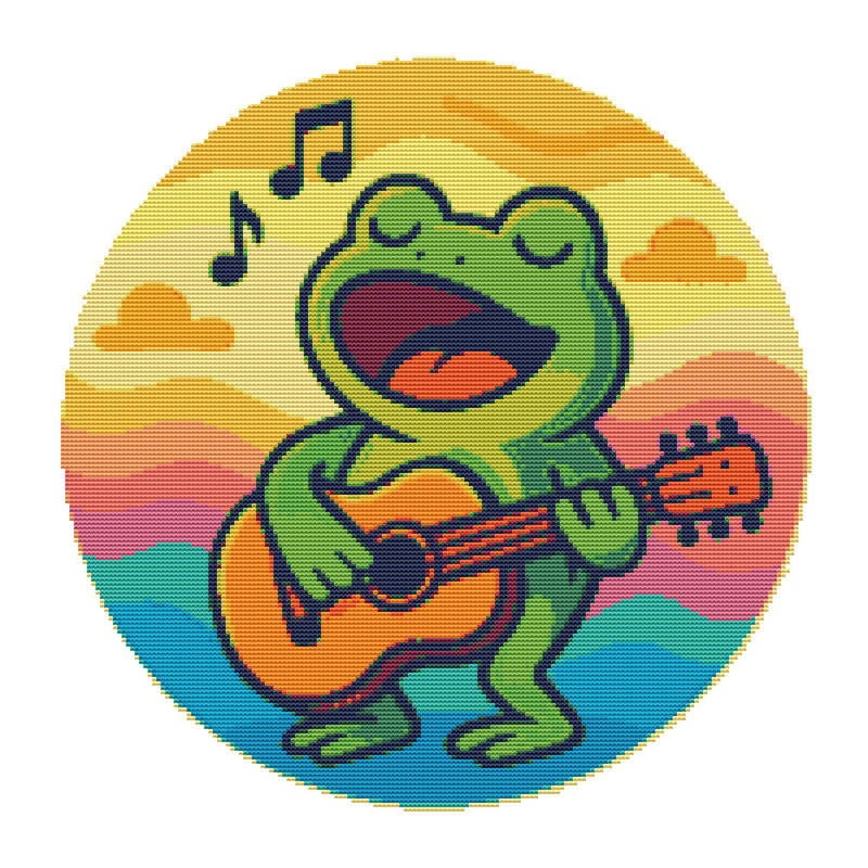 A Frog With A Guitar Sings A Song Cross Stitch Pattern PDF Instant Download 0