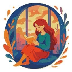 a girl is sitting on the window and reading a book - cross stitch pattern pdf - instant download