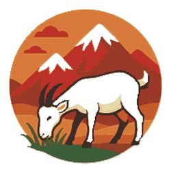 a goat eats grass against the backdrop of brown mountains - cross stitch pattern pdf - instant download