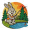 A Happy Hare Catches Fish In A Lake In The Forest  Cross Stitch Pattern PDF  Instant Download 0