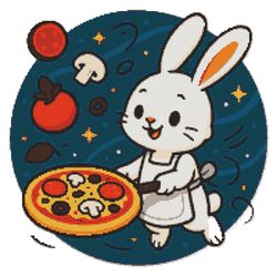 a hare in an apron bakes pizza in zero gravity - cross stitch pattern pdf - instant download