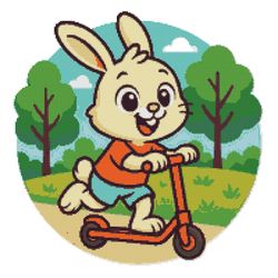 a hare rides a scooter in nature - cross stitch pattern pdf - instant download