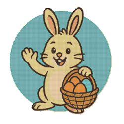 a hare with easter eggs in a basket waves his hand - cross stitch pattern pdf - instant download
