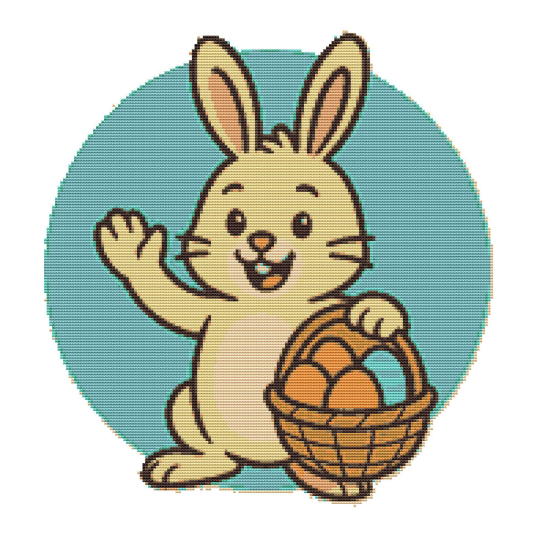 A Hare With Easter Eggs In A Basket Waves His Hand Cross Stitch Pattern PDF Instant Download 0