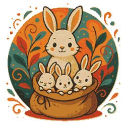 a hare with hares on a background of colorful patterns - cross stitch pattern pdf - instant download