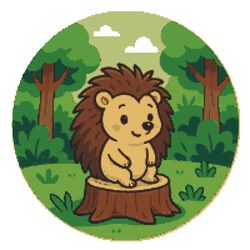 a hedgehog sits on a stump in the forest - cross stitch pattern pdf - instant download