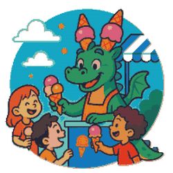 a kind dragon gives ice cream to children - cross stitch pattern pdf - instant download