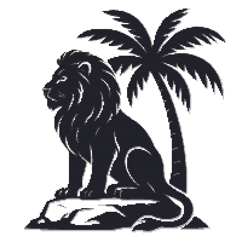 A Lion Sits Under A Palm Tree Cross Stitch Pattern PDF Instant Download 0