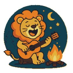 a lion with a guitar sings by the fire - cross stitch pattern pdf - instant download