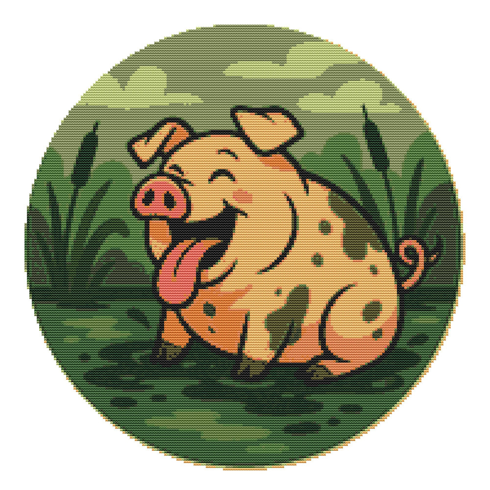 A Pig Plays In A Swamp Cross Stitch Pattern PDF Instant Download 0