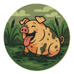 a pig plays in a swamp - cross stitch pattern pdf - instant download