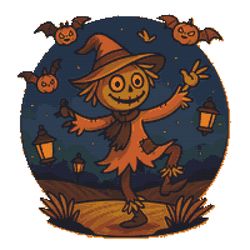 a scarecrow with animated eyes dances - cross stitch pattern pdf - instant download