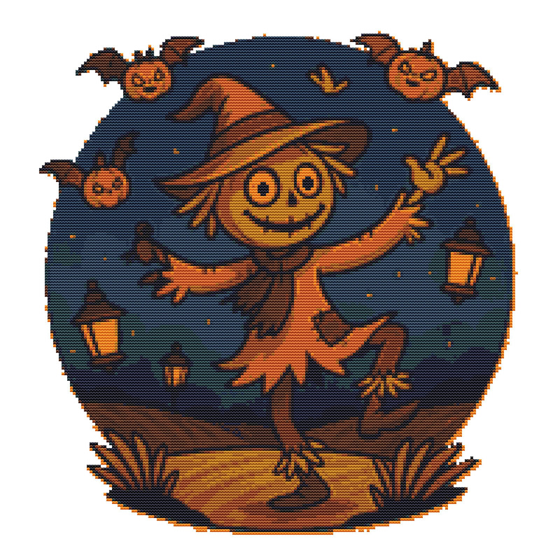 A Scarecrow With Animated Eyes Dances Cross Stitch Pattern PDF Instant Download 0