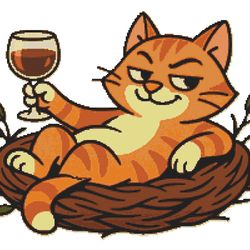 a sly cat is relaxing with a glass - cross stitch pattern pdf - instant download