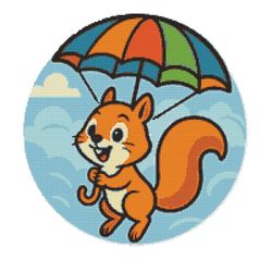 a squirrel flies on an umbrella like a parachute - cross stitch pattern pdf - instant download