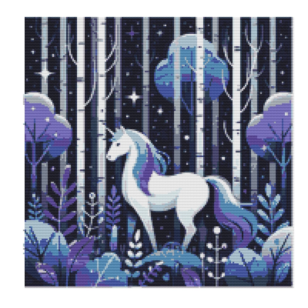 A White Horse Is Among The Trees In The Forest Cross Stitch Pattern PDF Instant Download 0