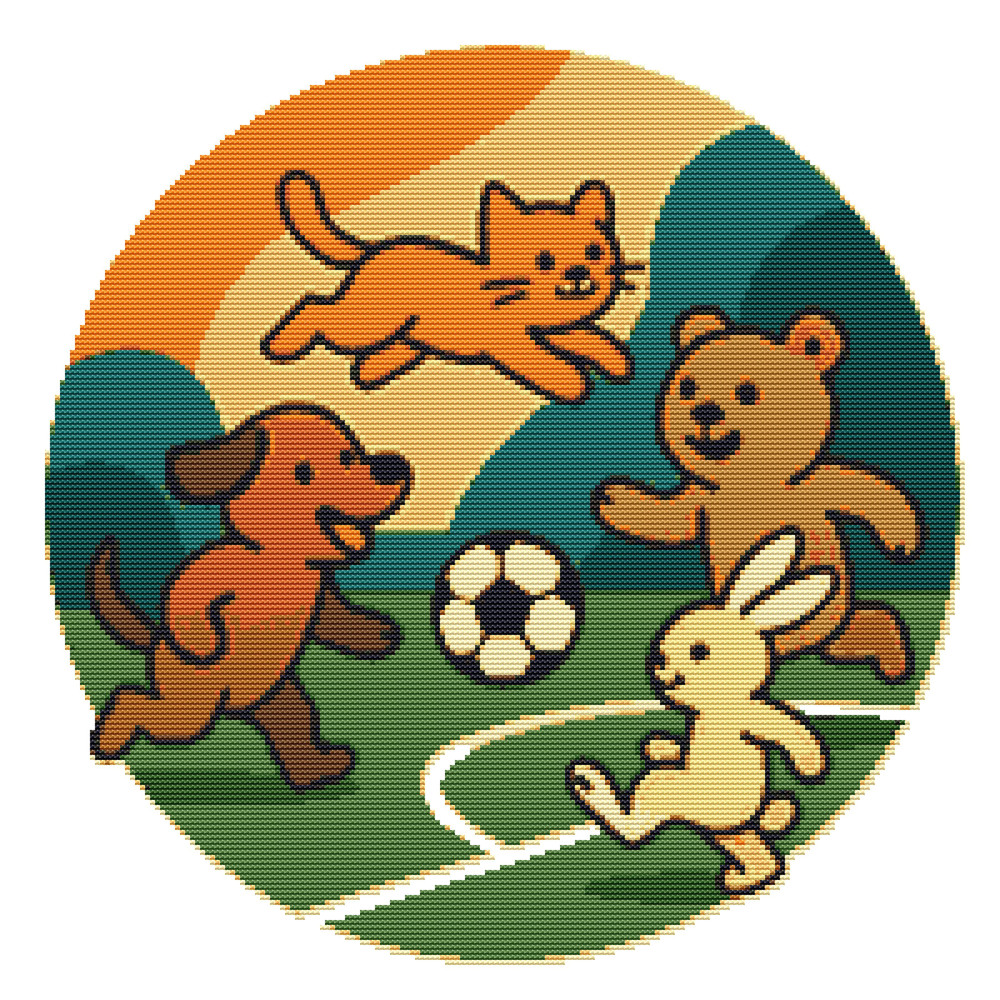 Animals Play Ball Cross Stitch Pattern PDF Instant Download 0