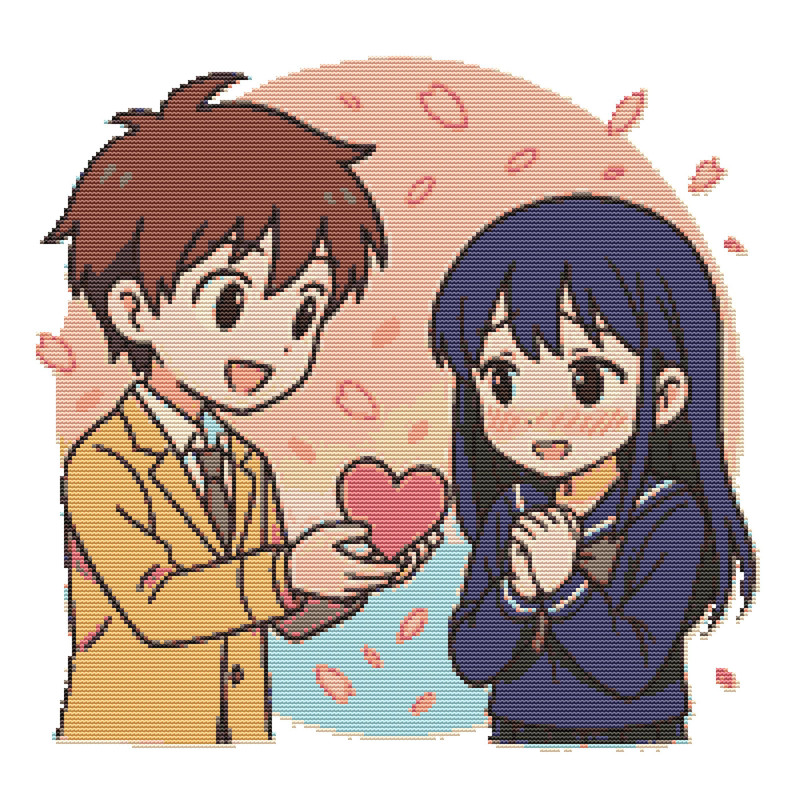 Anime Boy Hands Valentine Card To Anime Girl  Cross Stitch Pattern PDF  Instant Download 0