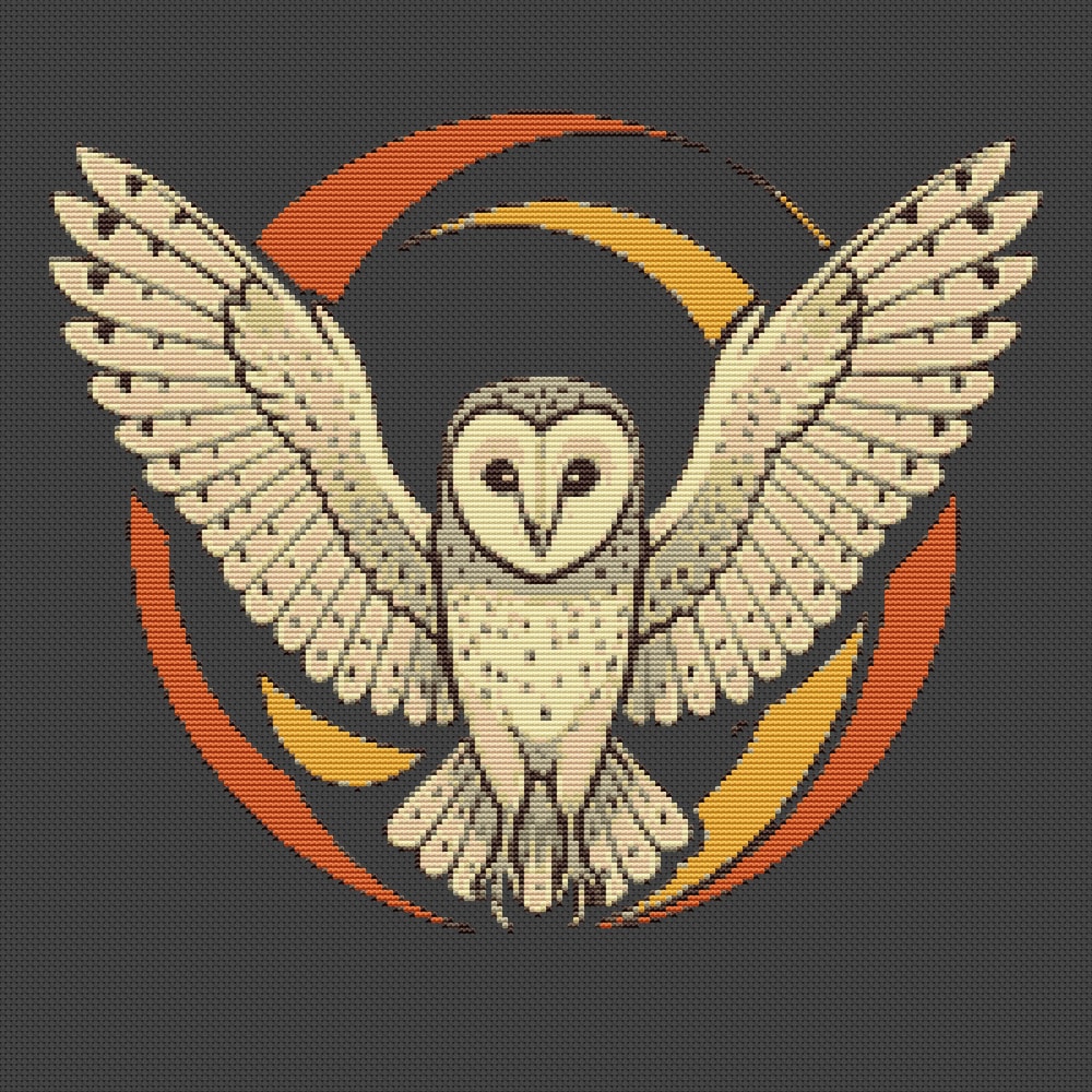 Australian Barn Owl On Black Background Cross Stitch Pattern PDF Instant Download 0