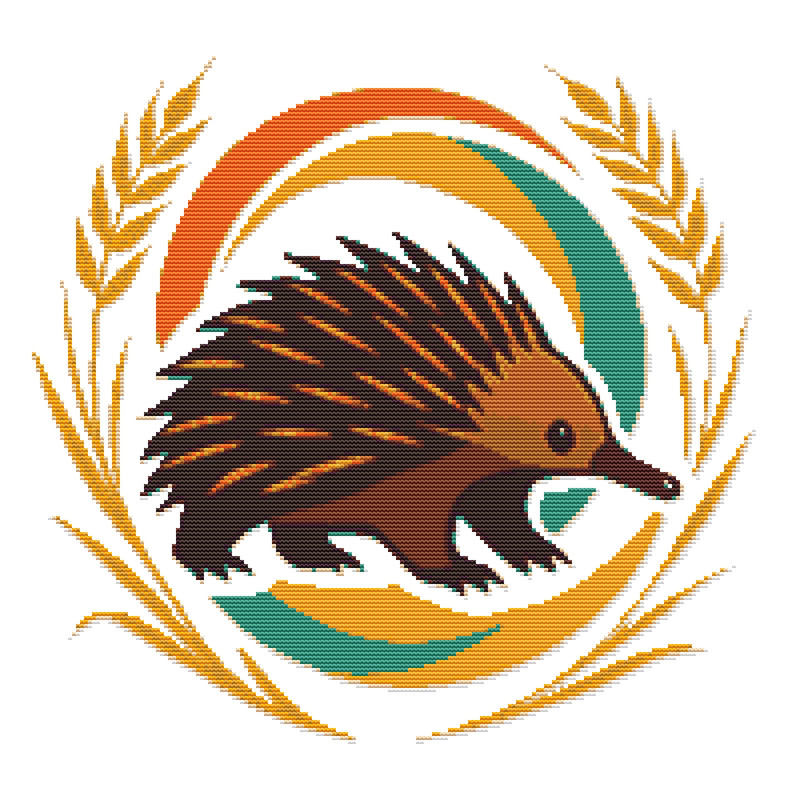 Australian Echidna Against A Background Of Wheat  Cross Stitch Pattern PDF  Instant Download 0