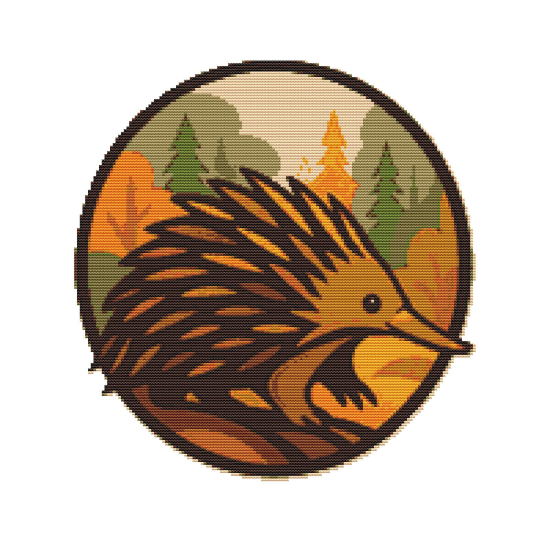 Australian Echidna In The Forest  Cross Stitch Pattern PDF  Instant Download 0