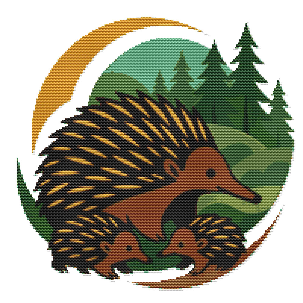 Australian Echidna With Family Cross Stitch Pattern PDF Instant Download 0