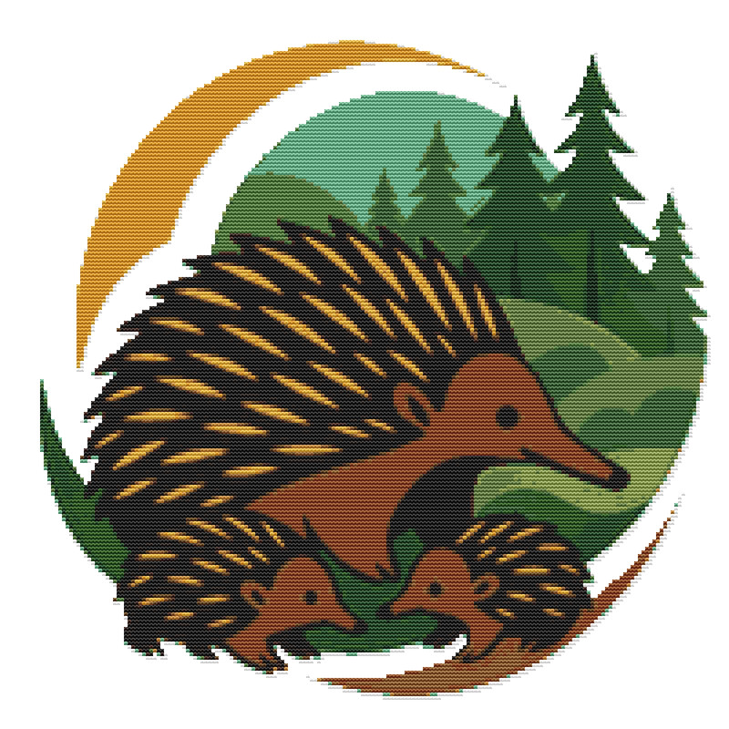 Australian Echidna With Family Cross Stitch Pattern PDF Instant Download 0