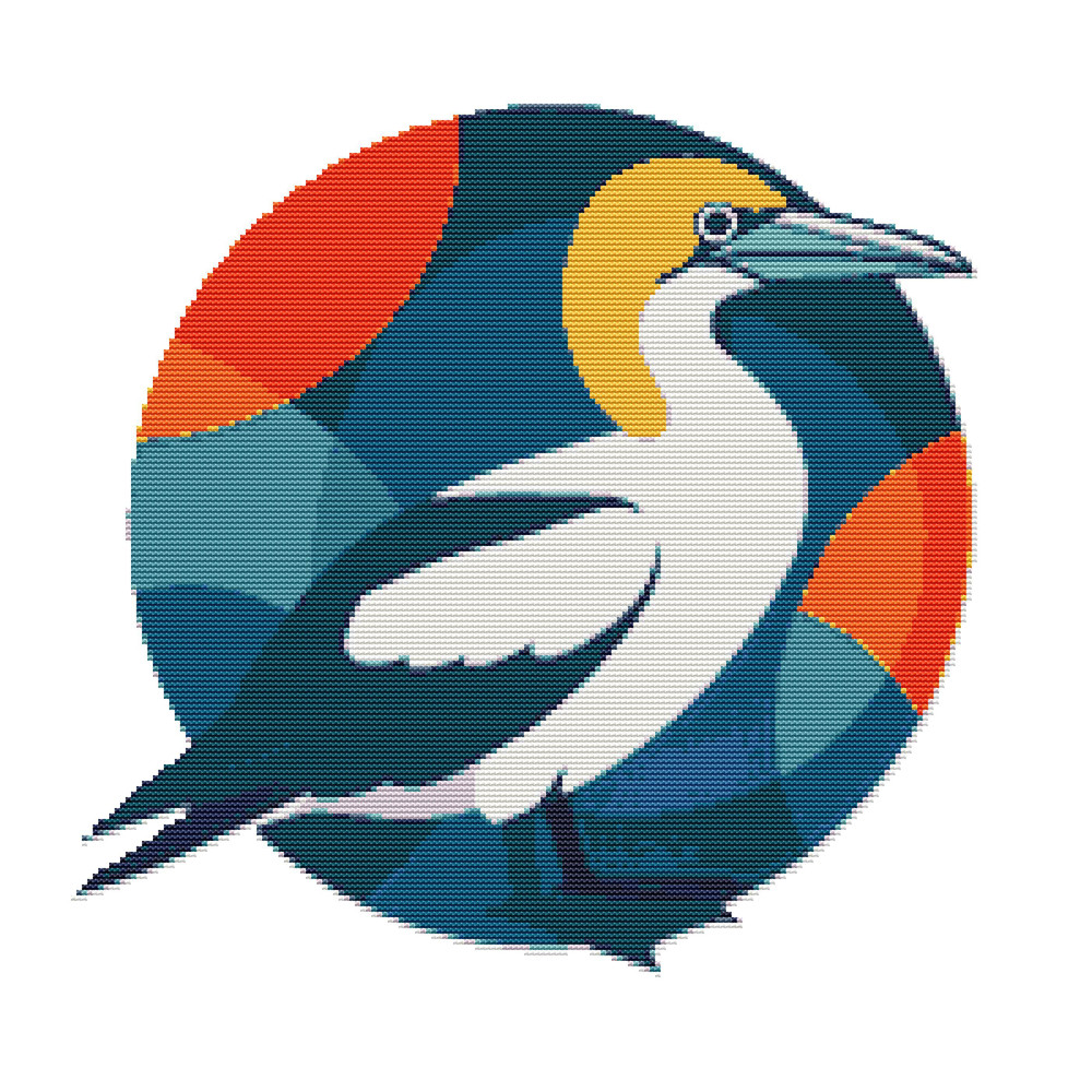 Australian Gannet In Front Of A Colorful Circle  Cross Stitch Pattern PDF  Instant Download 0