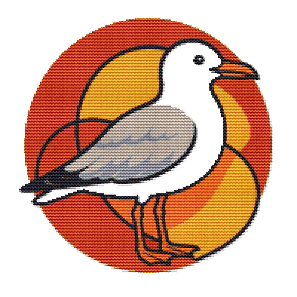 Australian Seagull In Abstract Circle Cross Stitch Pattern PDF Instant Download 0