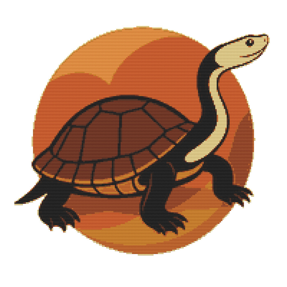 Australian Snakenecked Turtle Against A Colorful Circle Cross Stitch Pattern PDF Instant Download 0