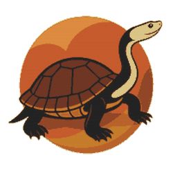 australian snake-necked turtle against a colorful circle - cross stitch pattern pdf - instant download