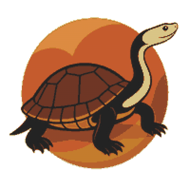Australian Snakenecked Turtle Against A Colorful Circle Cross Stitch Pattern PDF Instant Download 0