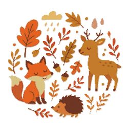 autumn with animals and yellow leaves - cross stitch pattern pdf - instant download