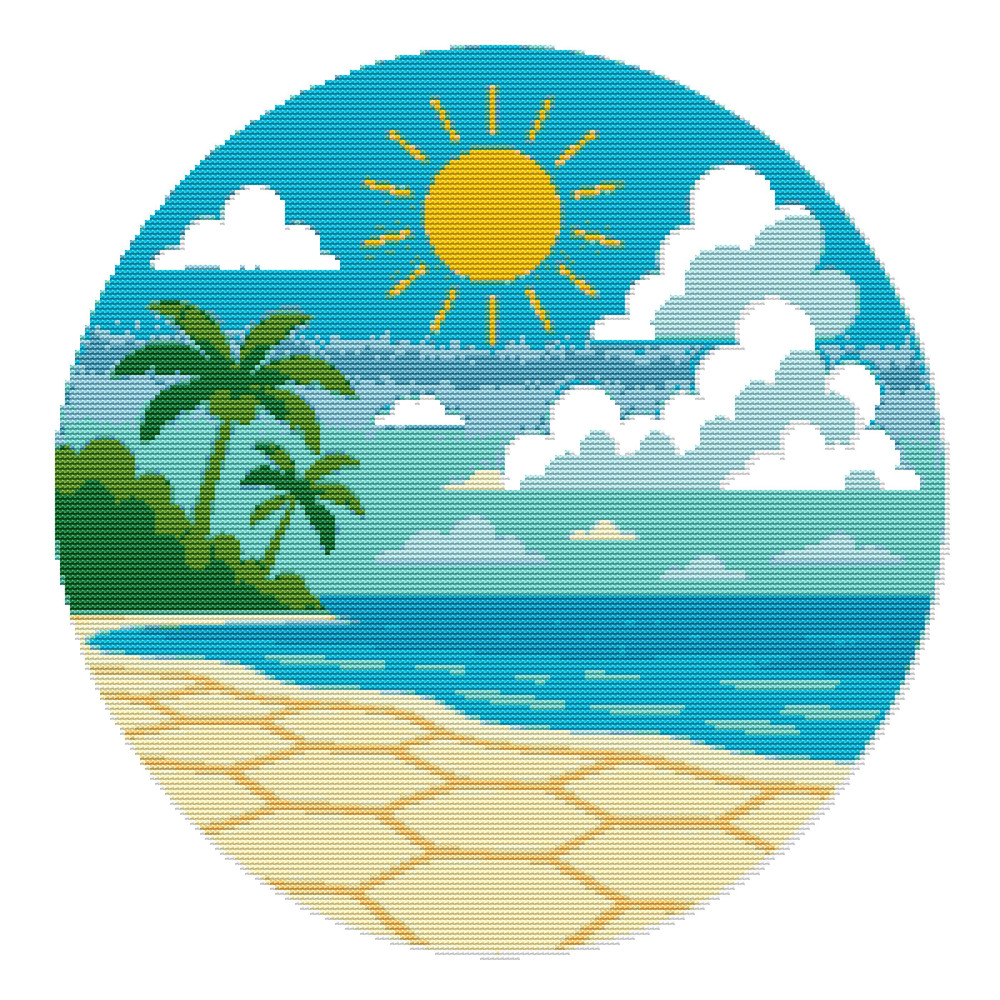 Azure Sea With Palm Trees Cross Stitch Pattern PDF Instant Download 0