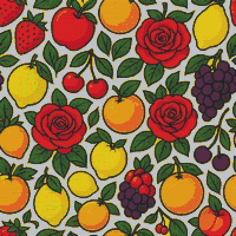 Background With Flowers And Fruits Cross Stitch Pattern PDF Instant Download 0