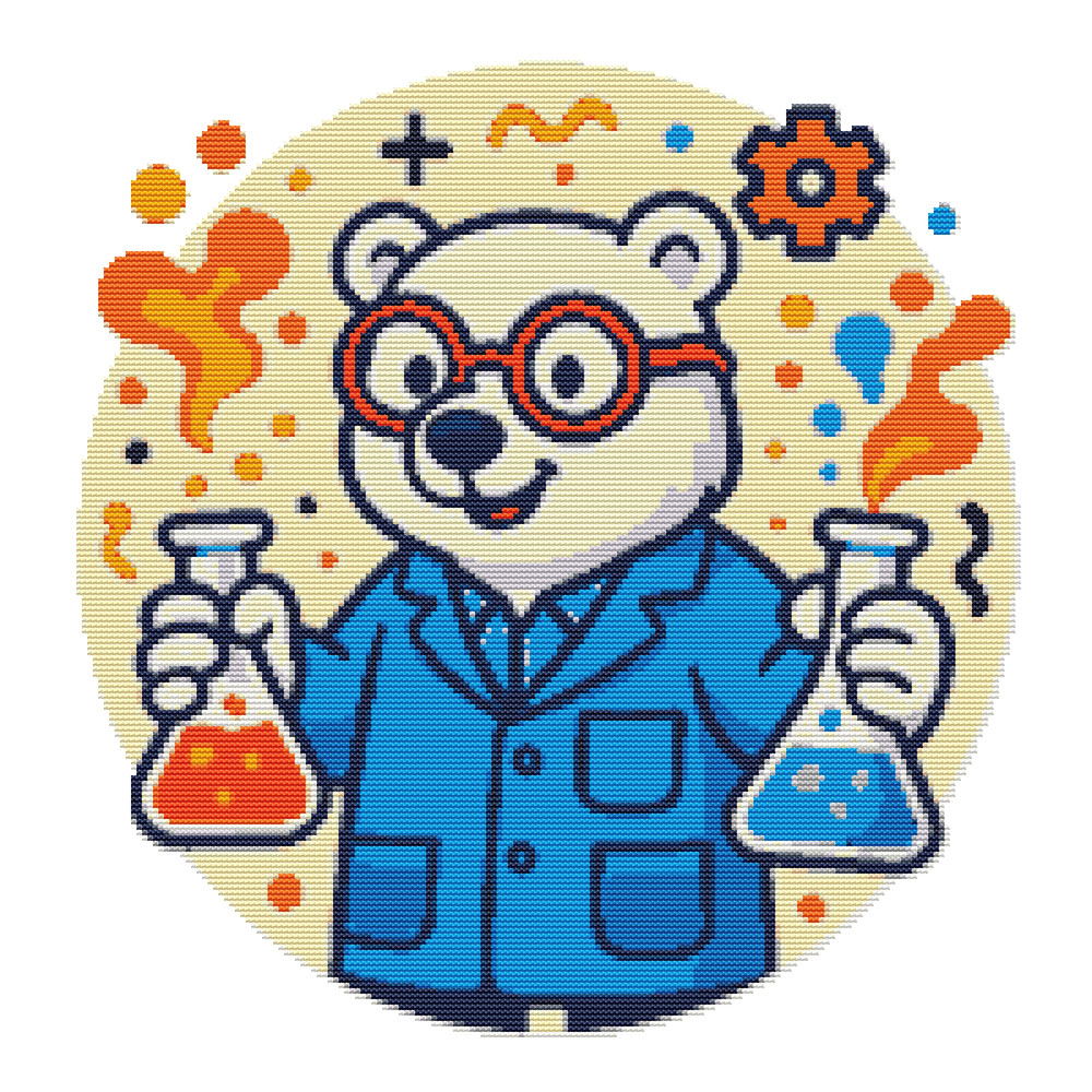 Bear With Test Tubes In His Hands  Cross Stitch Pattern PDF  Instant Download 0