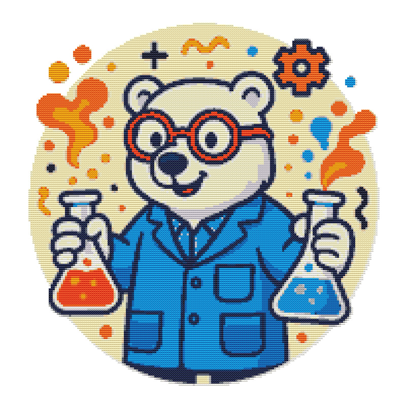 Bear With Test Tubes In His Hands  Cross Stitch Pattern PDF  Instant Download 0