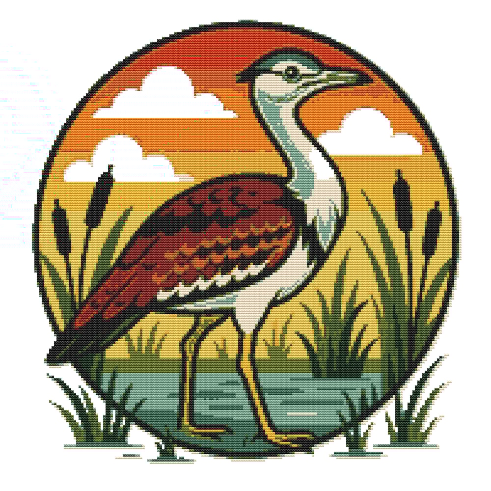 Beautiful Bird Against The Background Of A Swamp Cross Stitch Pattern PDF Instant Download 0
