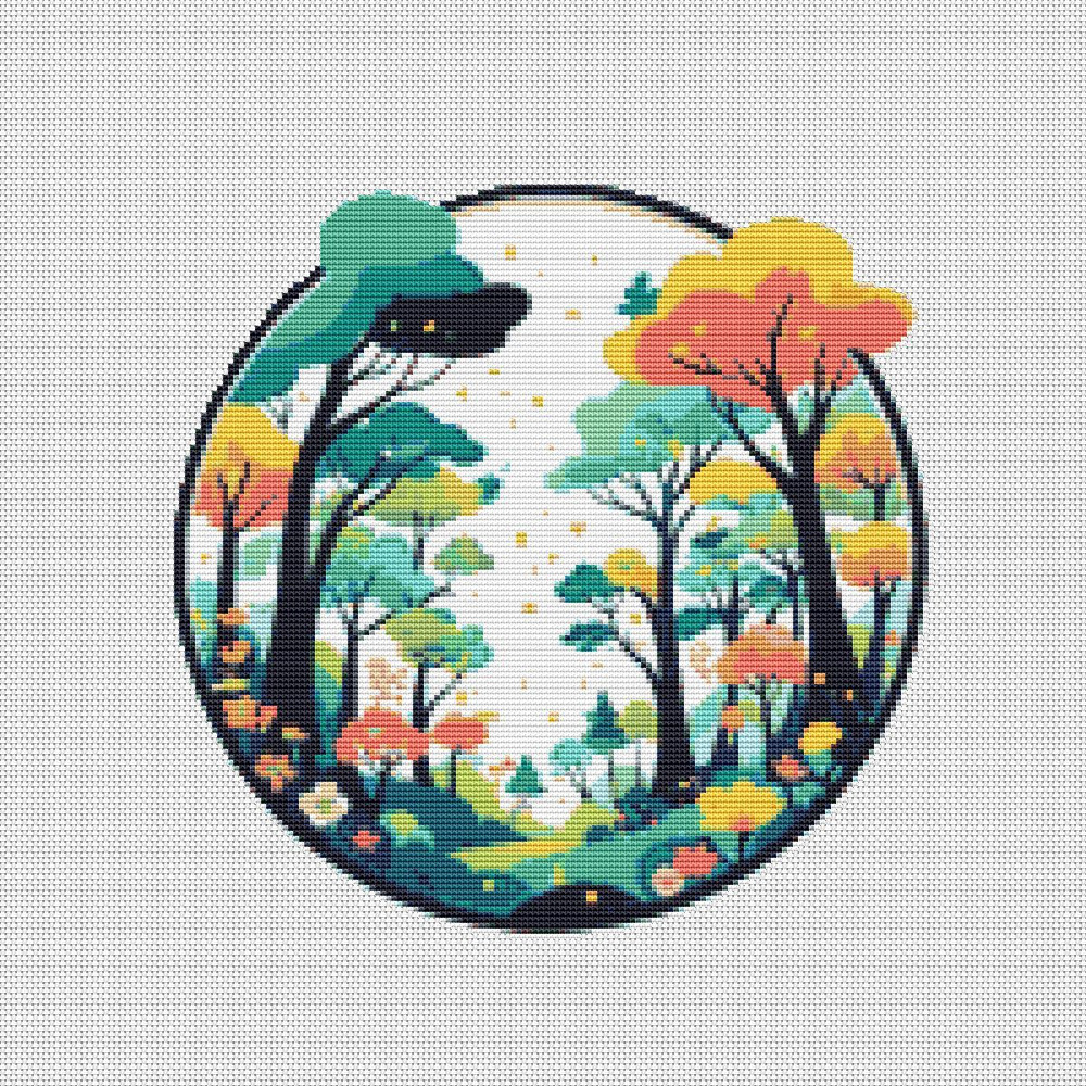 Beautiful Forest Bright Colorful Cross Stitch Pattern PDF Instant Download 0