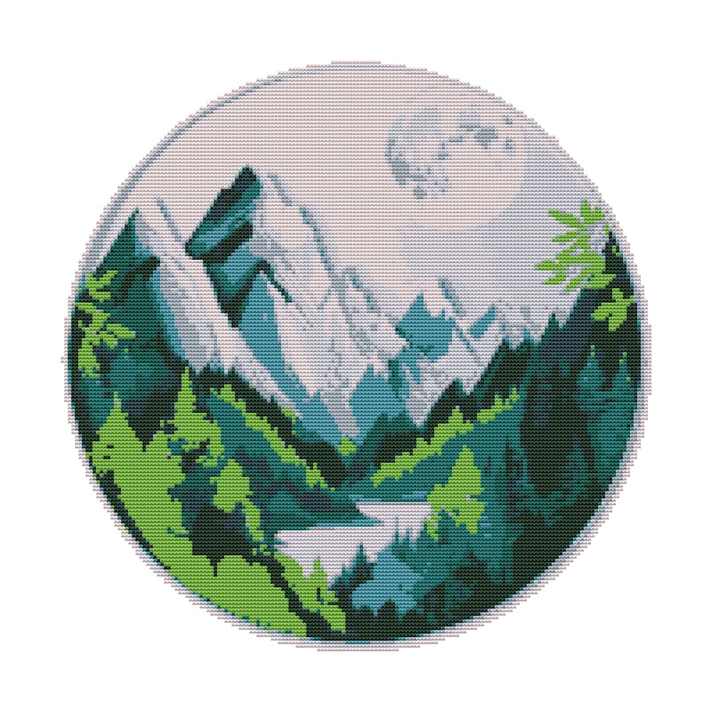 Beautiful Landscape With Mountains And Trees Cross Stitch Pattern PDF Instant Download 0