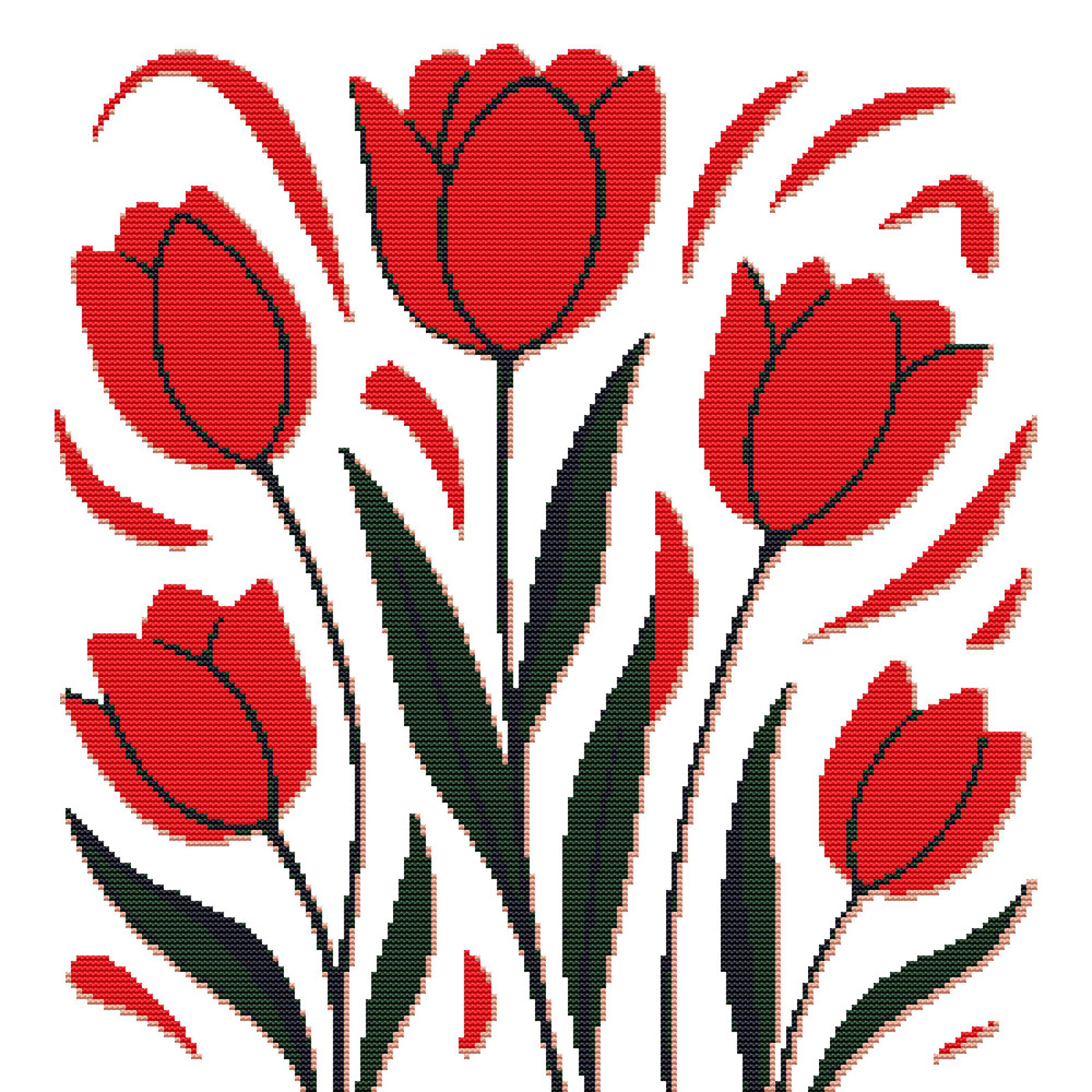 Beautiful Pattern Of Red Tulips  Cross Stitch Pattern PDF  Instant Download 0