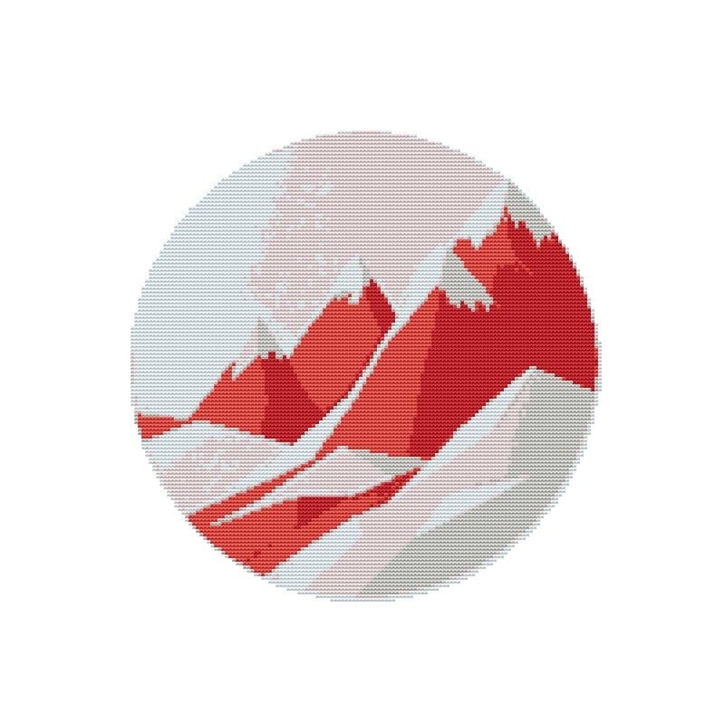 Beautiful Red Mountains With Snow Cross Stitch Pattern PDF Instant Download 0