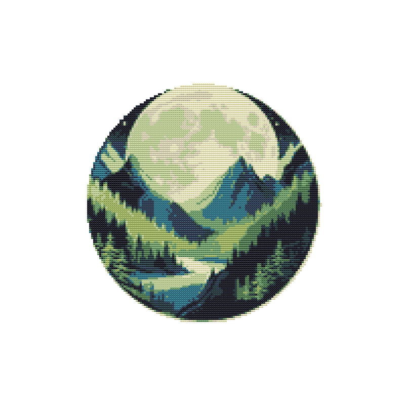 Big Glowing Moon And Nature  Cross Stitch Pattern PDF  Instant Download 0