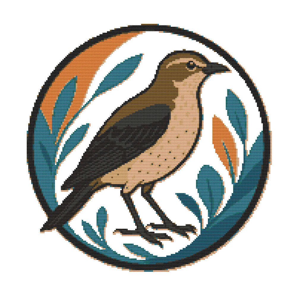 Bird On A Background Of Green Leaves  Cross Stitch Pattern PDF  Instant Download 0