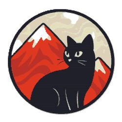 black cat against the background of red mountains - cross stitch pattern pdf - instant download